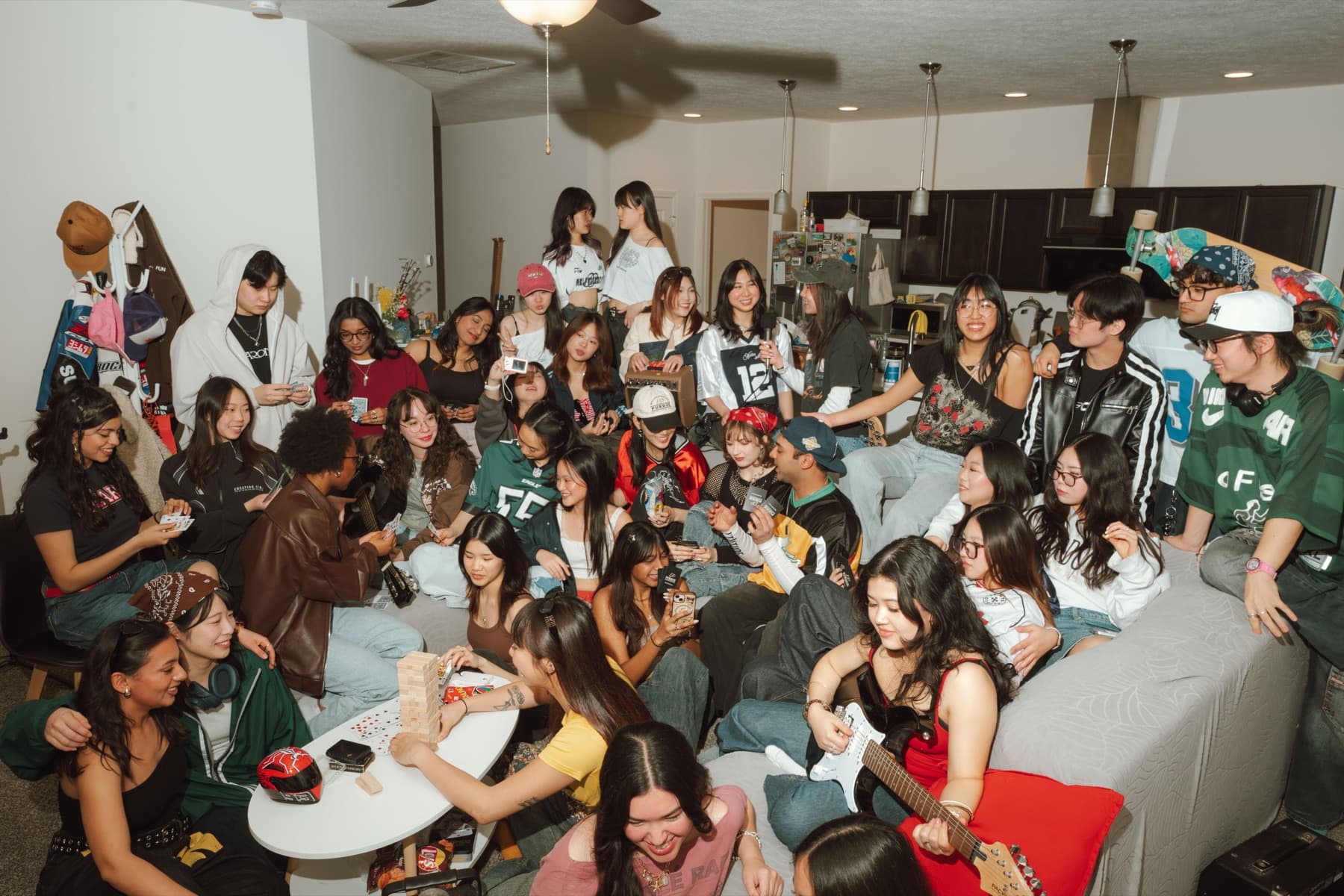A large group of people gathered together at a party.